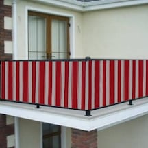 Ceylan Home Balkon Demiri Perdesi Bağcıklı Kırmızı Beyaz Çizgili Beyaz - Kırmızı