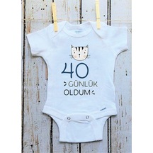 Tuğbababy Baby 40 Günlük Oldum Baskılı Bebek Body Zıbın Kız Erkek Beyaz