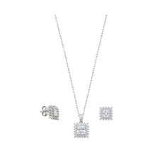 Oya Silver Kare Işıltılı Zirkon Tek Taşlı Gümüş Set Takım Oysy261