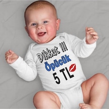 İmaj Tuğbababy Dikkat Öpücük 5 Tl Yazılı Bebek Zıbını Body Beyaz