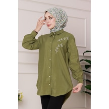 Sevitli Önü İnci Taş İşlemeli Tunik-yeşil-4796 Yeşil