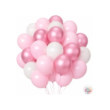 Metalik Pembe Ve Toz Pembe Beyaz Balon Seti 24 Parça A Kalite Balon, Parti Ve Doğum Günü Seti Pembe