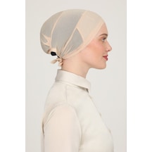 Melodi Scarf Kadın Tesettür Parisien Tüllü Climafit Likralı Nefes Alan Parizyen Dikişsiz Bone Bej Bej