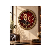 Atatürk Temalı 45 Cm Ahşap Sessiz Akar Mekanizmalı Uv Baskılı Dekoratif Duvar Saati Hediyelik 1096 Çok Renkli