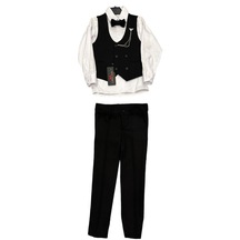 Erkek Çocuk Yelek Papyon Pantolon Rozet Gömlek Tam Set Takım Elbise-12573-siyah