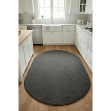 Raschel Carpet Yıkanabilir Oval Elips Leke Tutmaz Yaprak Emboss Koyu Gri Mutfak Halısı Özel Seri Kaymaz Taban Halı Koyu Gri