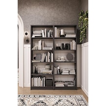 Asra Trend Koyu Gri K003 10 Raflı Geniş Kitaplık 112 Cm Modern Kütüphane Dar Alan Uyumlu%100 Mdflam Raf Ünitesi Çok Renkli