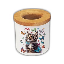 Kedi Ve Kelebek Baskılı Kalemlik Kalem Kutusu Beyaz