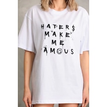 Kadın Ön Ve Arka Baskılı Oversize Kısa Kol T-shirt - Beyaz Beyaz