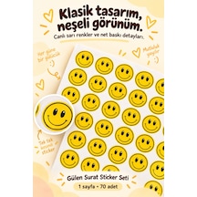 Gülen Surat Sticker Seti 70 Adet 1 Sayfa Sarı Gülücük Sticker Defter, Laptop, Hediye Süsleme Etiketi Çok Renkli