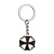 Siyah Yuvarlak Sembol Haç Figürlü Anahtarlık Zamak Metal Gotik Unisex Aksesuar