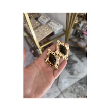 Linalya Jewelry Siyah Taş Küpe Altın - Model 215