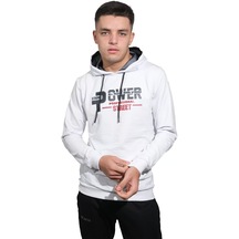 Erkek Power Beyaz Kapüşonlu Sweatshirt -2803