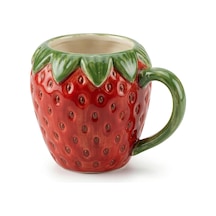 Seramik Kulplu Kupa Bardak, 300 Ml Geniş Kapasite, Çilek Şeklinde Tasarım, Makinede Yıkanabilir, Ev Ofis Restoran İçin Uygun Çilek Şeklinde Seramik Kulplu Çay Kahve Espresso Latte Sunum Bardağı çok renkli