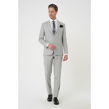 Efor Slim Fit Çift Yırtmaç Dokulu Esnek Klasik Gri Takım Elbise Tk 915 Gri