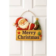 Keyifli Noel Baba Yılbaşı Ahşap Kapı Süsü Noel Kapı Süsü, Yılbaşı Süsü Yılbaşı Temalı Hediyeler 25-20 Cm
