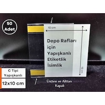 50 Adet C Tipi 12x10 Cm Depo Ürün Etiketliği Şeffaf Yapışkanlı
