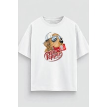 Yolo Street Oversize Köpek Grafik Baskılı Unisex Tişört %100 Pamuk Streetwear Beyaz