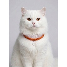 Turuncu El Örgüsü Makrome Kedi Tasması 27 Cm - Ay Figürlü Charm Şık Kedi Boyun Tasması