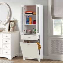 Banyo Ve Mutfak Dolabı Çamaşır Sepetli Pleksi Camlı Beyaz