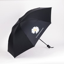 Bba Vinil Puantiyeli Unisex Katlanabilir Güneş Şemsiyesi Yağmur veya Güneş Küçük Papatya Siyahı