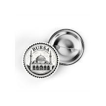 5 Adet İğneli Çanta Rozeti - Ulu Cami - Bursa - 44 MM Çok Renkli