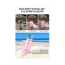 6'lı Simli Stanley Uyumlu Tritan Pipet Seti + Temizlik Fırçası + Sevimli Figürlü Silikon Pipet Başlığı Hediyeli Karışık/çok Renkli