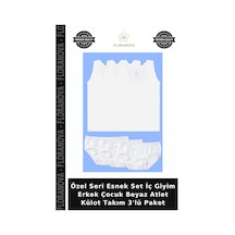Floranova Özel Seri Esnek Set İç Giyim Erkek Çocuk Beyaz Atlet Külot Takım 3'lü Paket
