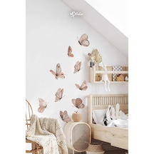 Soft Kahve Tonlarda Kelebekler Çocuk Bebek Odası Salon Duvar Cam Dolap Sticker Seti
