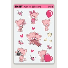 Sevimli Yavru Kedi Sticker Seti - 16 Adet Etiket Çıkartma Diğer