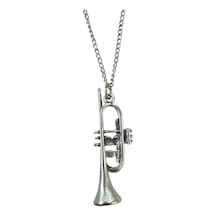 Trompet Figürlü Metal Kolye Unisex - Müzik Temalı Aksesuar 60 Cm Zincir Çok renkli