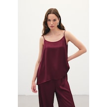 Sateen Askılı Saten Bluz - Bordo-136353 Bordo