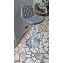 Gri Deri Amortisörlü Mutfak Bar Tabureleri Gri