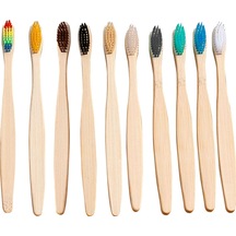 Wezone Doğal Bambu Saplı Yumuşak Kıllı Çevre Dostu Diş Fırçası - 10'lu Paket