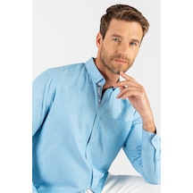 Tudors Klasik Fit Rahat Kesim Poplin Oxford Erkek Gömlek-23437 Mavi