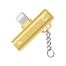 FitPlus FT-AC34 Lightning Şarj + Kulaklık Çoğaltıcı Mini Askılı Adaptör Gold