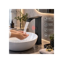 Rena Design Fotoselli Sensörlü Siyah Kare Çanak Lavabo Bataryasi Temassiz Otomatik Tasarruflu Modern Musluk