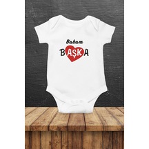 Hediyenza Babam Başka Özel Tasarım Bebek Zıbın Pamuklu Çıtçıtlı Body Beyaz