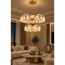 Modern Premıum Ledli Şelale Tasarım Gold Sarkıt Avize 3 Renk Salon Avizesi 115w Beyaz