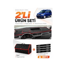 E-biz Renault Express Tam Kapalı 2021-2024 Uyumlu Torpido + Deri Çanta - Siyah-kırmızı - Re021