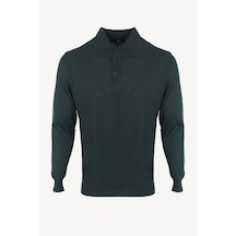 Erkek Yeşil Polo Yaka Desenli Klasik Triko
