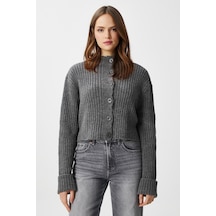 Ritnice Kadın Wendy Yumuşak Doku Dik Yaka Antrasit Triko Hırka Antrasit