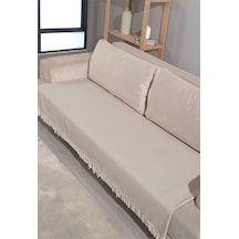Miracolo Home Açık Bej Pamuklu Koltuk Örtüsü 115x200 Önden Saçaklı Çizgili Desenli