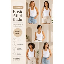 Loule Kadın 5'li Kalın Askılı Atlet Beyaz Bambu