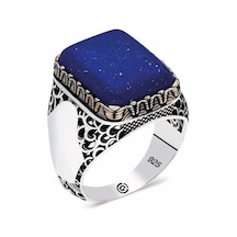 Gümüş Mavi Lapis Taşlı Kare Erkek Yüzük Çok Renkli