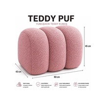 Teddy Puf Maxi Büyüklük Gürgen İskelet Salon Puf Koltuk Teddy Kumaş Kaplı Yumuşacık Dekoratif Puf Gül Kurusu Gül Kurusu