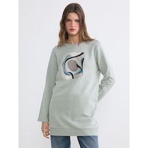 Lcw Everyday Gri Bisiklet Yaka Baskılı Kadın Sweatshirt Tunik