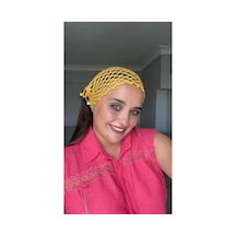 El Örgüsü Hardal Saç Filesi - Boncuklu Bohem Bandana Çok Renkli