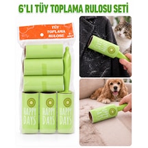 6 Lı Tüy Toplama Rulosu Seti, Saplı Yapışkanlı Kedi Köpek Tüyü Ve Toz Temizleme Rulosu, Yeşil Renk