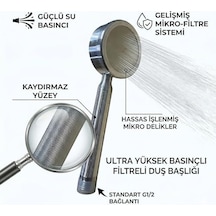 Paslanmaz İnox El Duş Başlığı, Yüksek Basınçlı, Mikro Filtre Sistemli, Kaydırmaz Yüzey